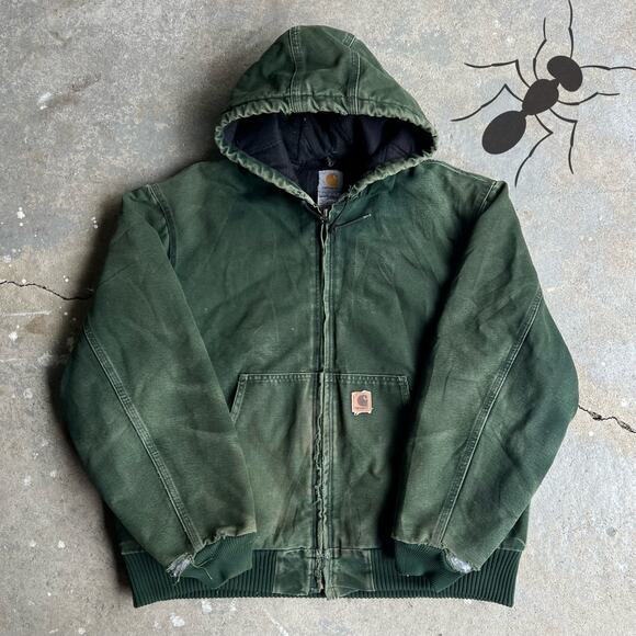 Carhartt Other - Vintage Y2K Carhartt faded J130 SPC green hooded work wear jacket